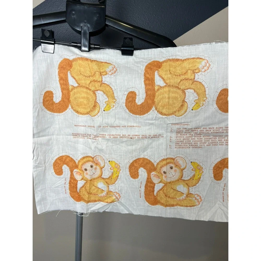 Vintage Cut & Sew Monkey Fabric Panel Plush Toy Craft Kit 7702
